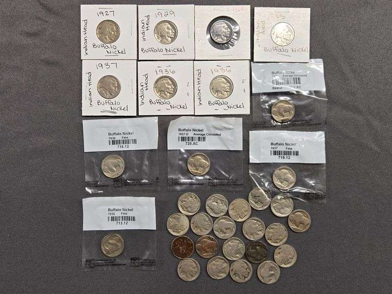 14 Buffalo Nickels - 1927-1937 + 18 Buffalo Nickels - No Dates image
