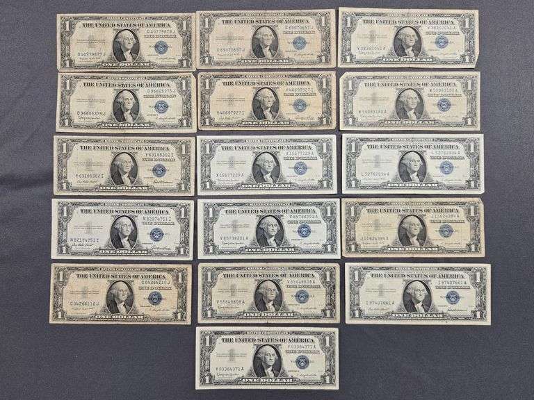 16 Silver Certificates - (7) 1935 & (9) 1957 image