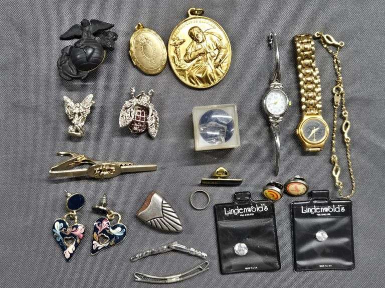 Collectible Jewelry Lot - includes: 2 Marine Corp Pins, 2 Watches, Misc Jewelry image