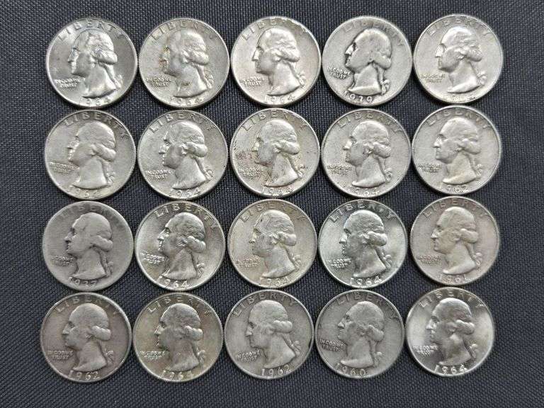18 Washington Quarters - 1960-1964 + 2 Washington Quarters - 1930’s image