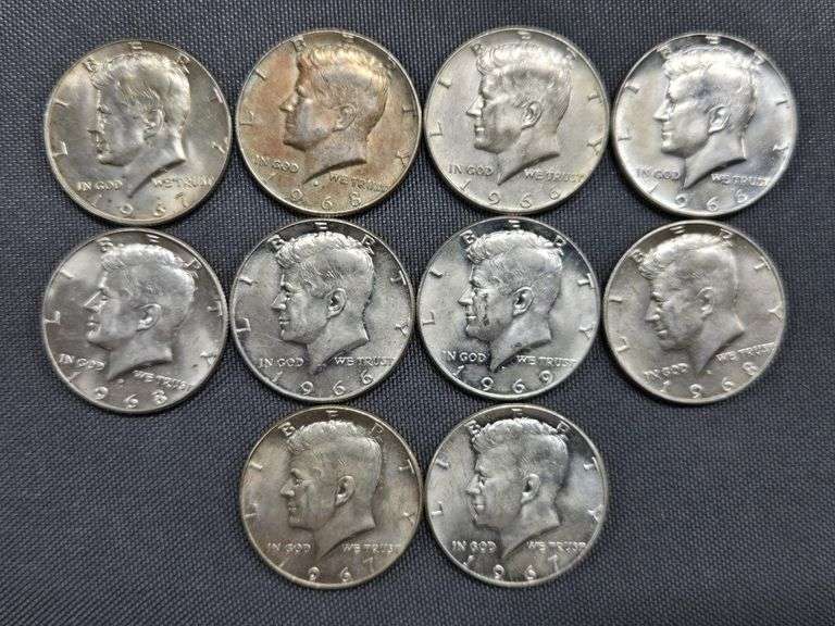 (10) 40% Silver Half Dollars - Dated 1965-1969 image