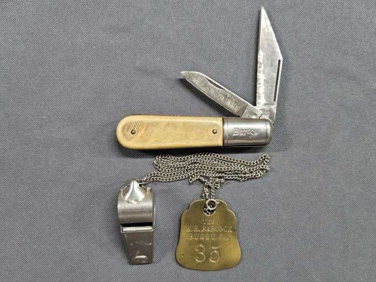 Antique Barlow Pocket Knife (nice condition) + H.H. Babcock Buggy Co. Tag & Whistle image