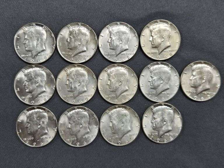 (13) 40% Silver Kennedy Half Dollars - 1967-1969 (many uncirculated) image