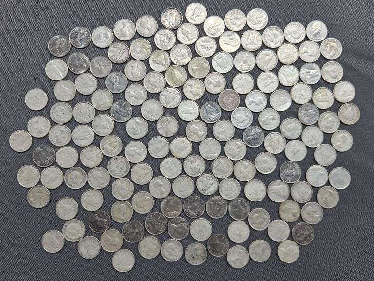 83 Canadian Silver Dimes - 1940’s, 1950’s + 32 Canadian Silver Dimes - 1960-1967 + 31 Canadian Silver Dimes - 1968 image