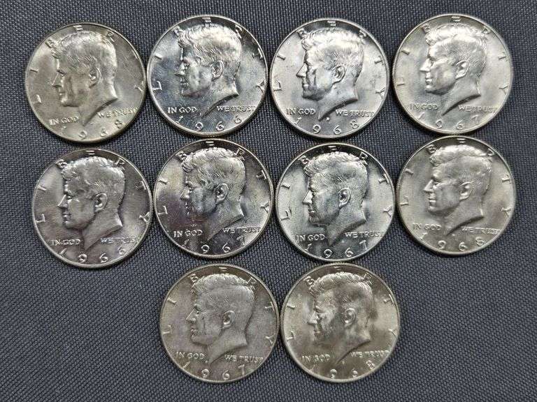 (10) 40% Silver Half Dollars - Dated 1965-1968 image