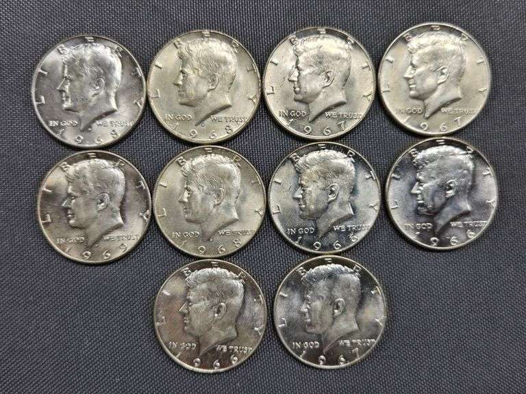 (10) 40% Silver Half Dollars - Dated 1965-1969 image