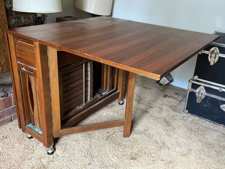Drop leaf Gate Leg Table with Built-In Chair Storage - 62”L x 34”W x 29”H image
