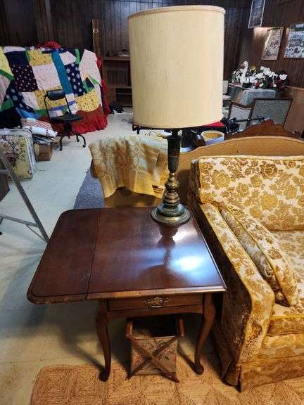 Drop-Leaf Side Table, Table Lamp and Sewing Basket image