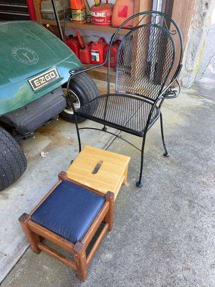 Pair of Foot Stools and Metal Patio Chair image