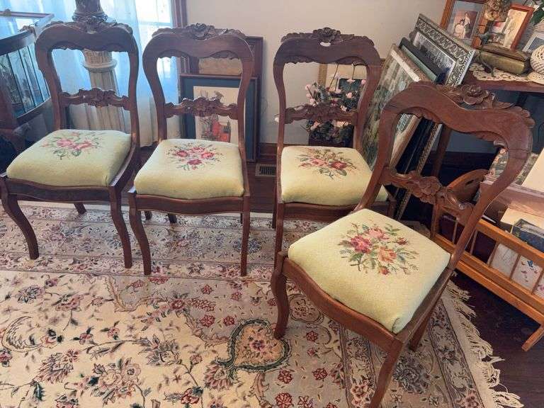 4 Antique Cushion Bottom Chairs image