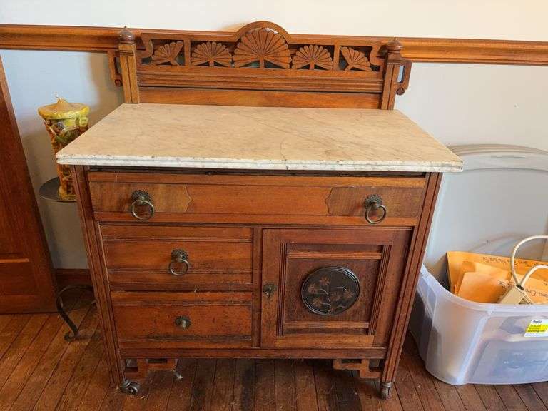 Marble Top Wash Stand on Metal Casters - 33”W x 19”D x 36”H image