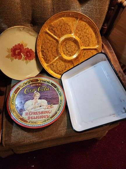 Coca-Cola Tray, Enamel Pan, and Other Serving Trays image
