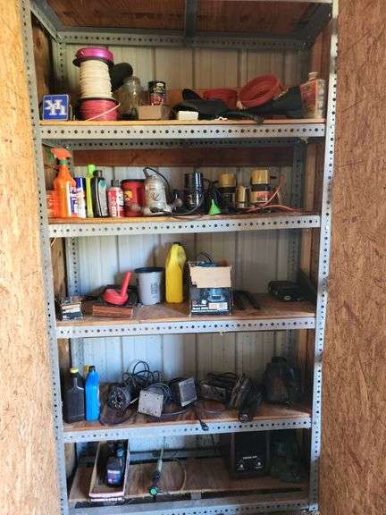Contents of Cabinet - Wire Spools, Funnels, Routers, Belt Sanders, Palm Sanders image