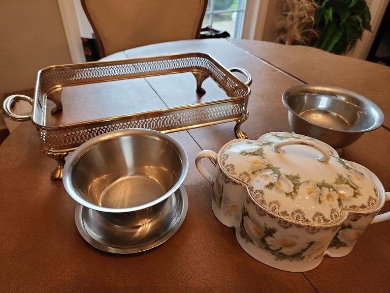 Casserole Stand, Crysantheme Bowl, Pewter Serving Bowl, and Stainless Serving Bowl image