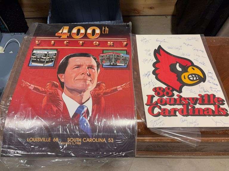 Autographed 1988 UofL Cardinal Poster and 1988 Denny Crum Poster image