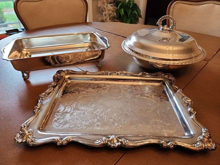 Silver Plated Covered Serving Dish, Platter, and Casserole Holder image