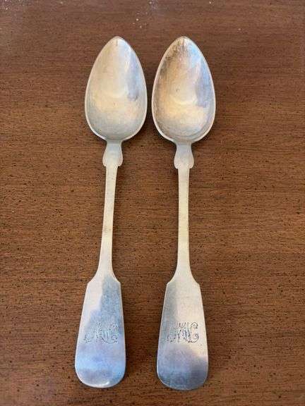 (2) 9” Monogramed Serving Spoons - marked 12 Lothig image