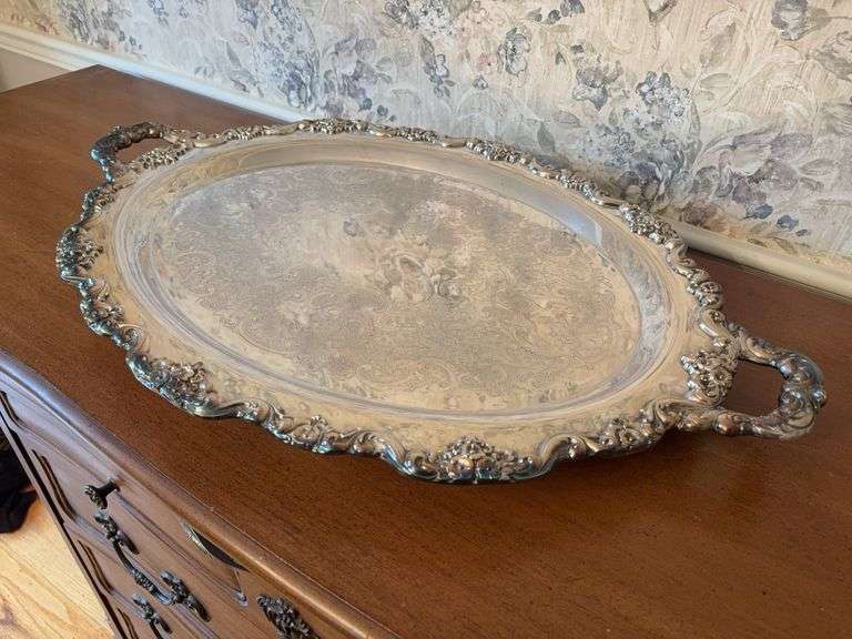 Toole Silver Plated Serving Platter with Feet - Marked 4007 - 30.5”W x 20.5”D image