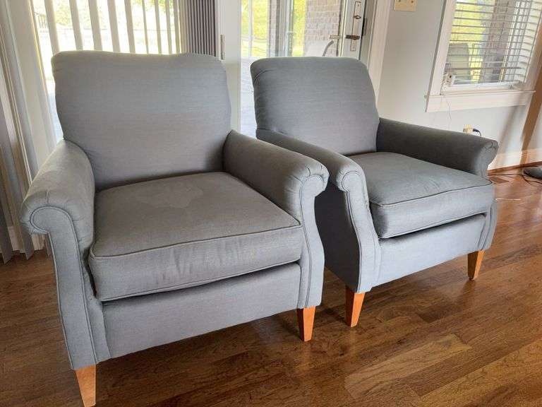 Pair of Blue Arm Chairs 34”x32”x34” image