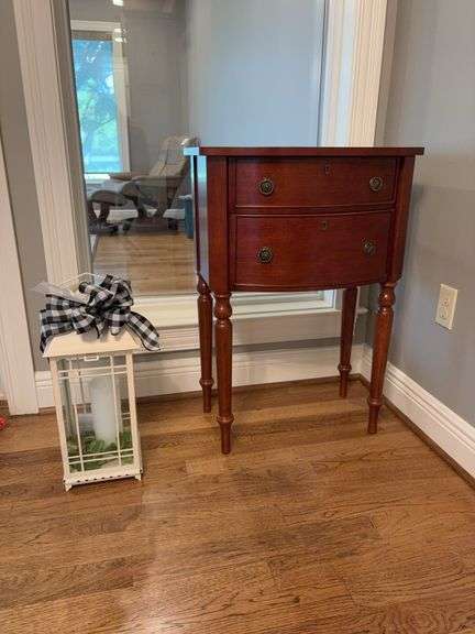Cherry 2 Drawer Side Table 32”x23”x15 and Decorative Lantern 32”x23”x15 image