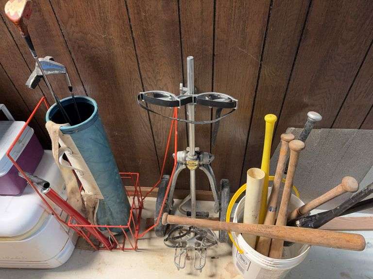 Vintage Sportsman Golf Clubs and Baseball Bats image