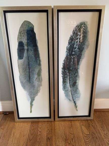 Framed Feather Watercolors 15”x39” image