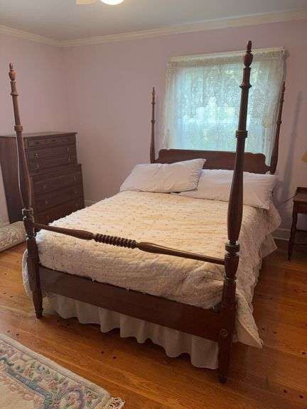 4 Post Full Size Bed - 70”H - Mattress and Box Spring Given to Buyer at no charge image