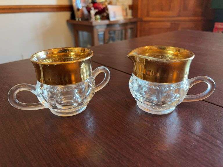 Gold Rimmed Sugar and Creamer image