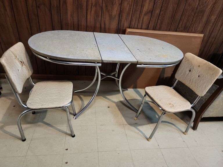 Mid-Century Modern Chrome and Formica Kitchen Table with Two Chairs 60"x30"x31" image