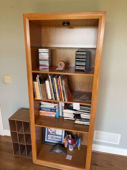 Oak Finished Lighted Shelf 78”x32”x18 contents not included image