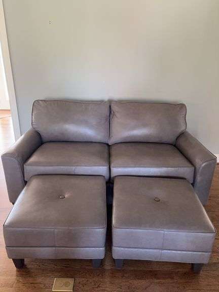 Smith Brothers Leather Sofa and Ottomans 75”x35”x38” image