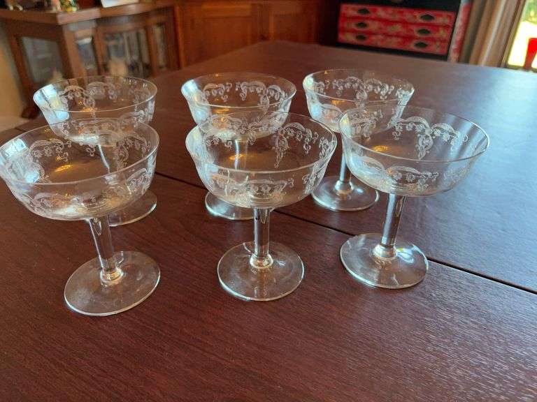 6 Etched Glass Sherbet Cups image