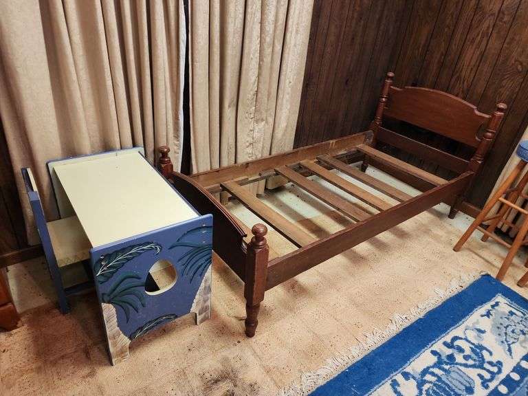 Twin Bed Frame and Painted Children's Desk with Chair image