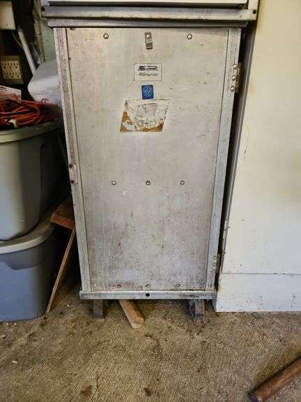 Metal Cabinet on Casters and Contents image