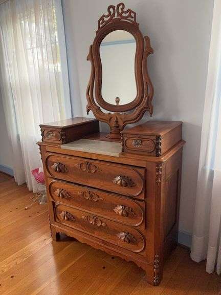 Gentleman’s Dresser with Swivel Top Mirror and Marble Inlay - 39”W x 18.5”D x 69”H image