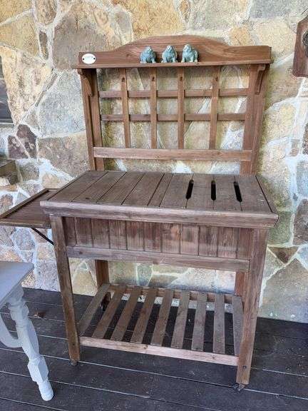 Wooden Planter Box Table on Casters - 40”W x 22”D x 66”H image