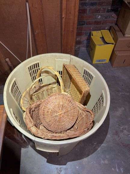 Barrel of Wicker Baskets and Serving Trays image
