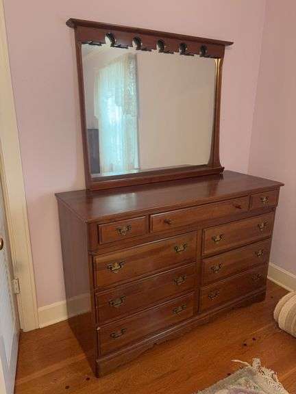 Monitor Furniture Co. Solid Cherry Mirror Top Dresser - Made in Jamestown NY - 54”W x 20”D x 71”H image