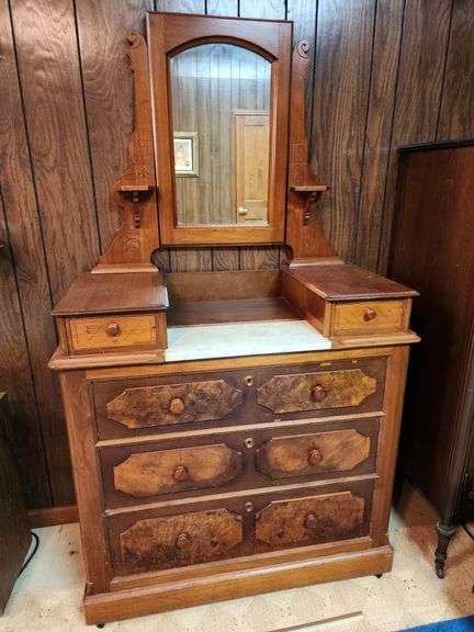 Victorian Marble Top Vanity Dresser with Mirror 41"x19"x72" image