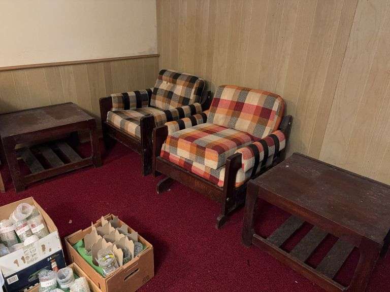 5pc Furniture Set - Couch, 1 Rocking Chair, 1 Fixed Chair, 2 Side Tables image