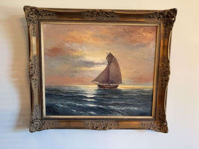 Framed Oil Painting of Sailboat - 30” x 26” image