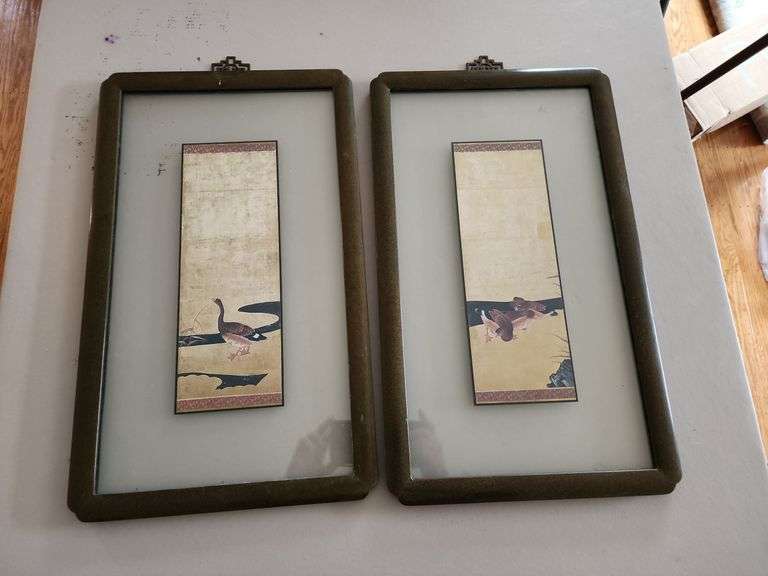 2 Framed Japanese Scroll Style Paintings image