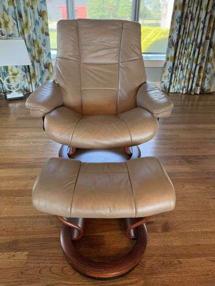 Ekornes Modern Wood Ring Arm Chair and Ottoman image