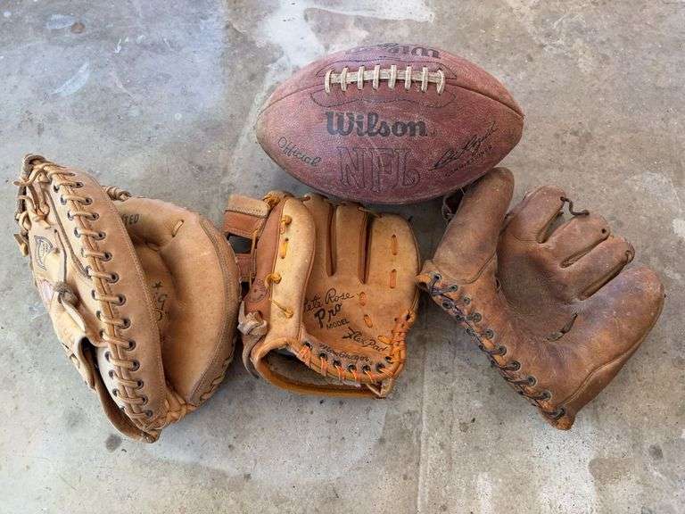 3 Baseball Gloves and Football image