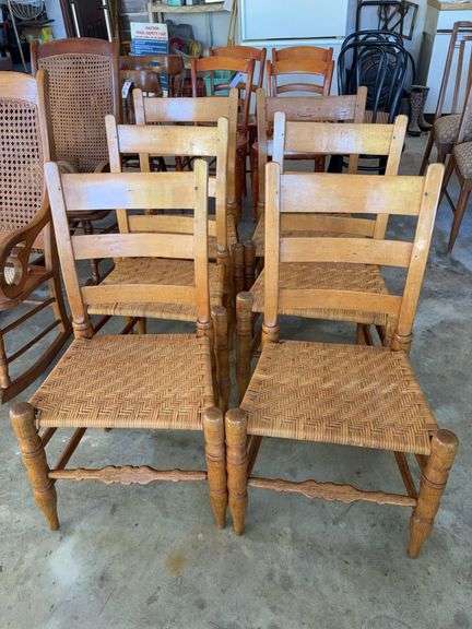 6 Spindle Leg Cane Bottom Chairs - 34”H image