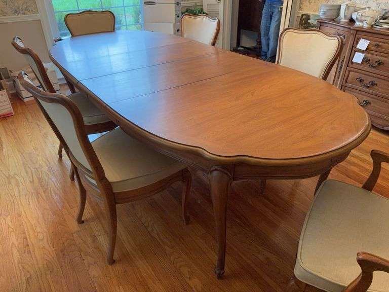 White Furniture Co. Dinning Room Table - 100”L (with leafs in) x 44”W x 29”H - 1 Captains Chair & 5 Chairs image