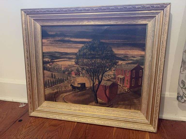 Framed Horse & Buggy Painting - 21”H x 25”W image