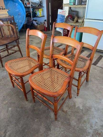 4 Cane Bottom Spindle Leg Chairs -  32”H image