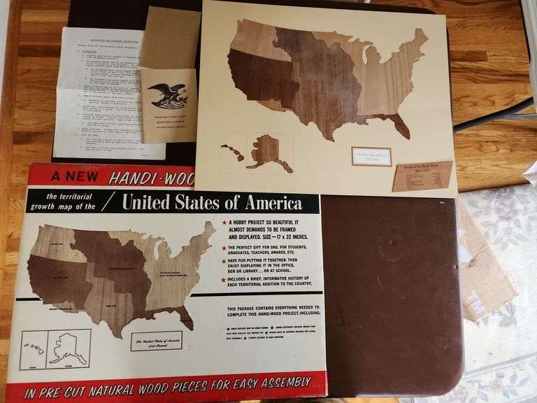 Natural Wood Map of The United States of America 1783-1968 17"x22" image