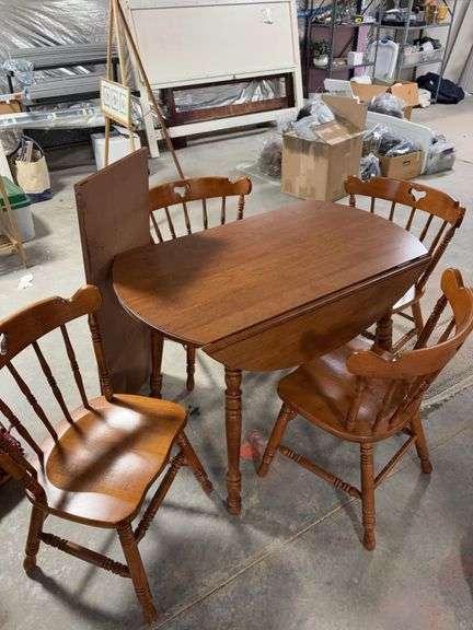 Tell City Chair Company Drop Leaf Table and 4 Chairs and 1 Leaf image